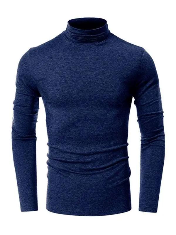 Stylish Men's Long-Sleeved Turtleneck Tee - Versatile Solid Color Top for Every Season - MENLL
